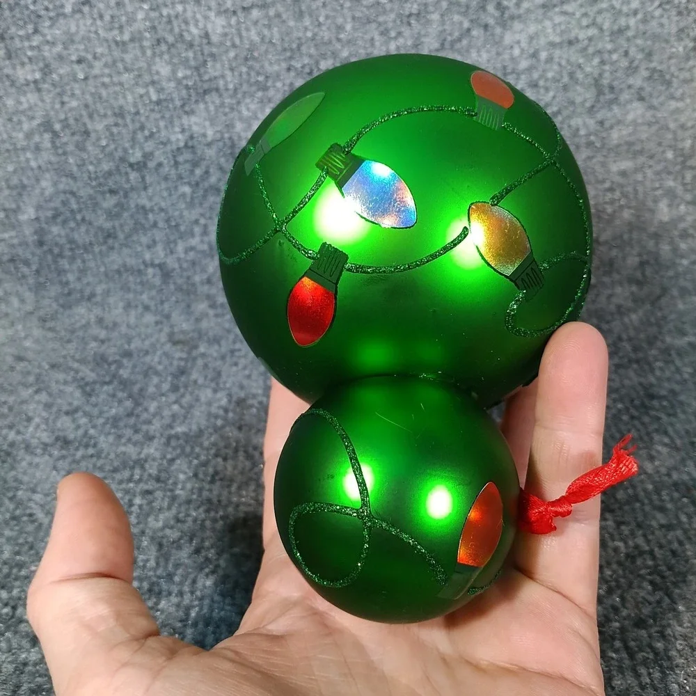 Disney Parks Mickey Mouse Icon Glass Ball Ornament Holiday Lights Green Festive